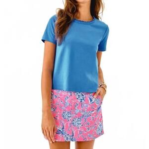 NEW LILLY PULITZER clairmont crochet trimmed knit top in sunwashed blue